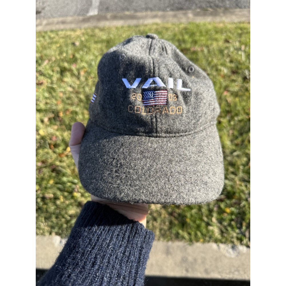 Vintage Vail Colorado Ahead Extreme 2003 Charcoal Wool Leather Strapback Cap